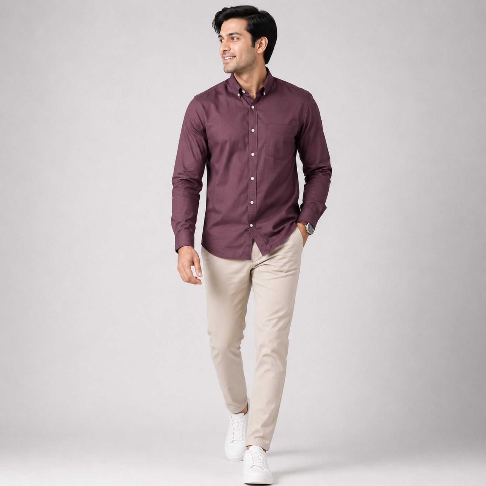 Men's Violet Solid Casual Full Sleeve Shirt-1