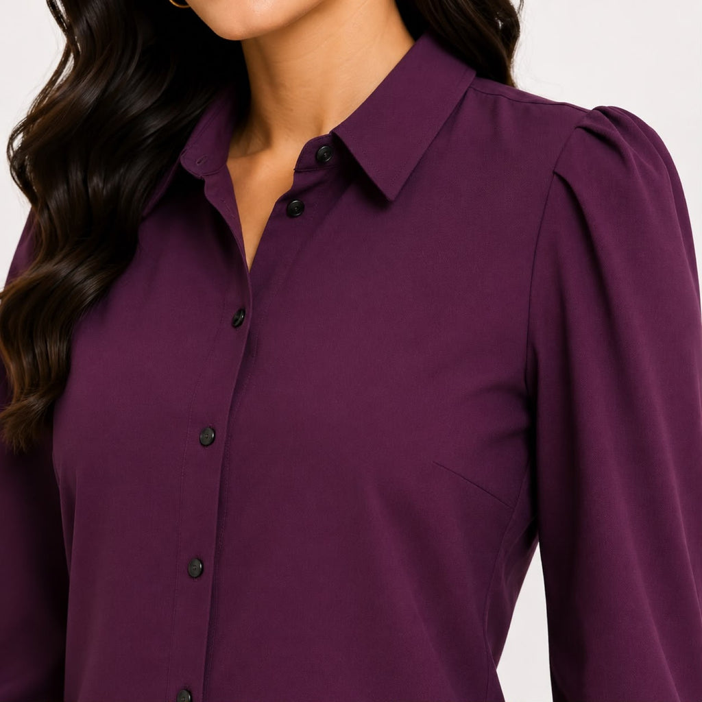Women's Purple Collared Button-Down Shirt-4