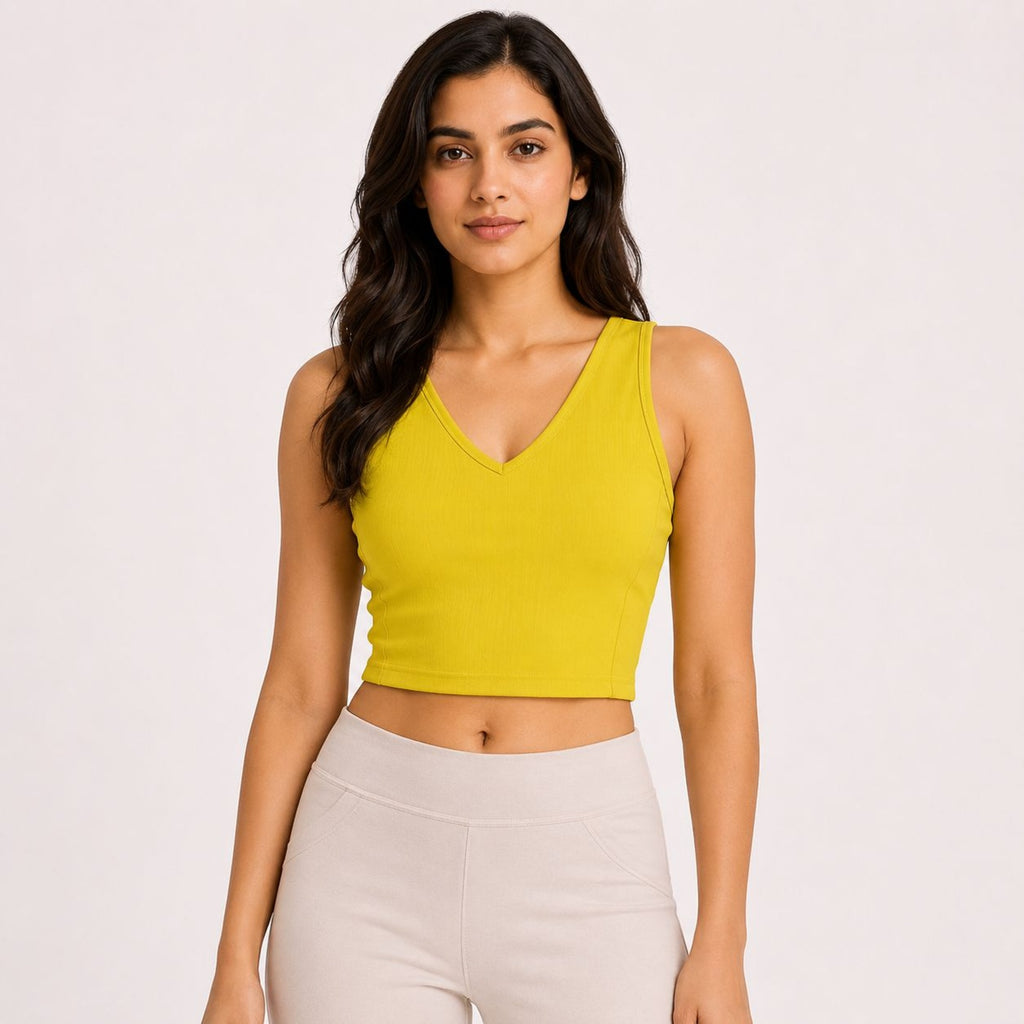 Women's Parrot Green V-Neck Crop Tank Top-1