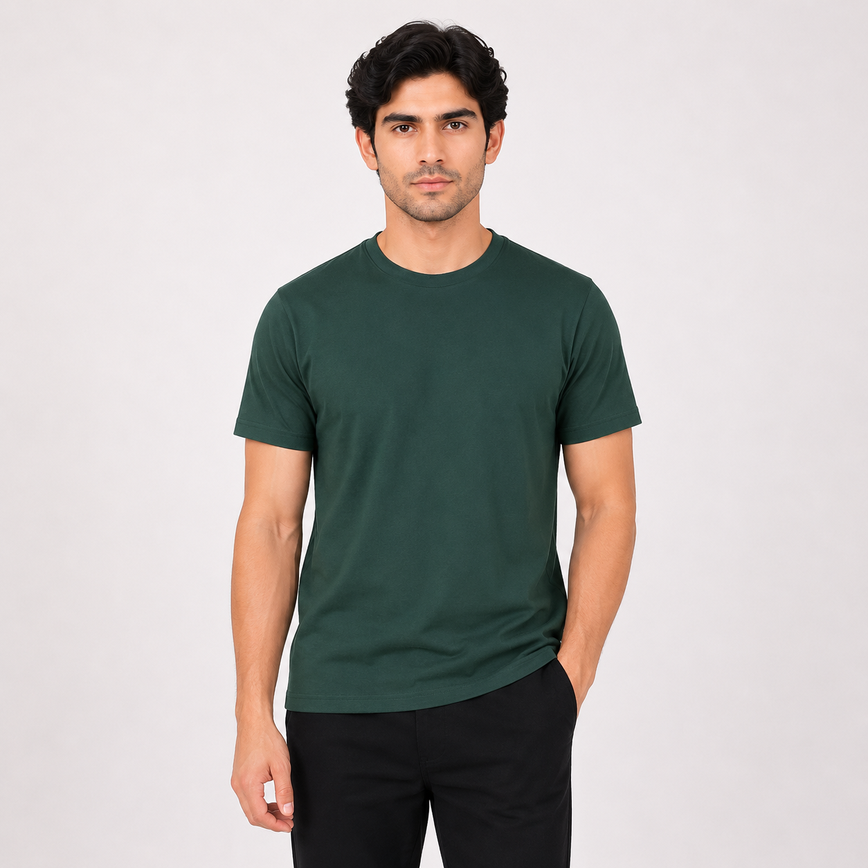 Men's Dark Green Solid T-Shirt-4