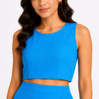 Women's Blue Sleeveless Crop Top and Maxi Skirt Co-Ord Set-3