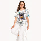 Women's White Graphic Printed Oversized T-Shirt | Casual Round Neck Half Sleeve Tee-2