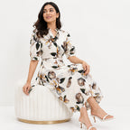 Women's Elegant Floral Print Midi Dress-3
