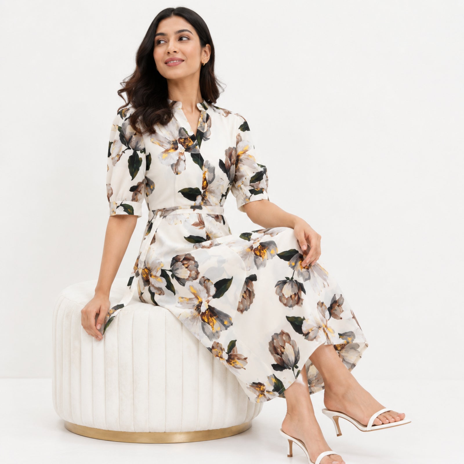 Women's Elegant Floral Print Midi Dress-3