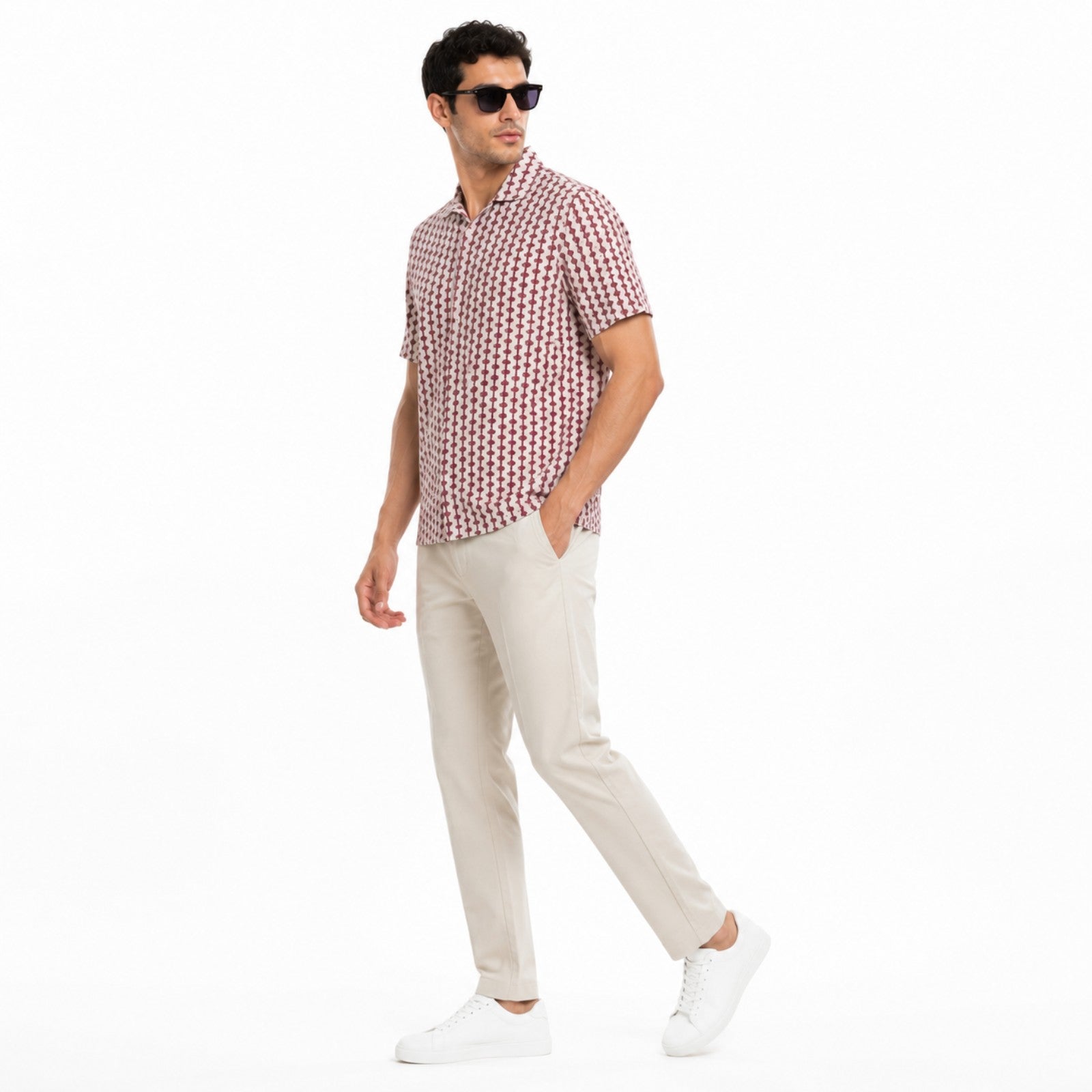 Men's Maroon Geometric Print Casual Shirt-1