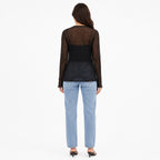Women's Black Sheer Lace Front-Open Shrug with Scalloped Hem-4