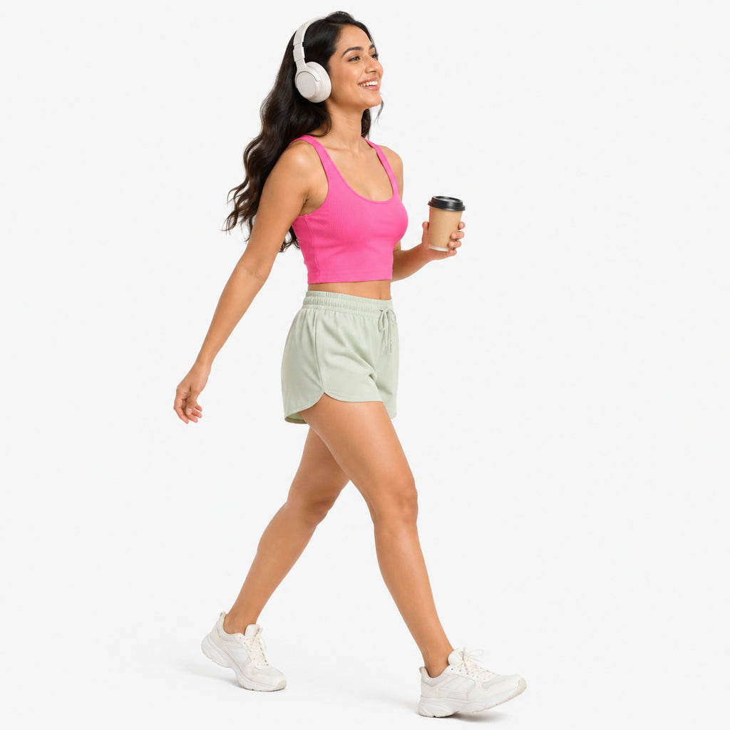Women's Neon Pink Ribbed Sports Crop Top-4