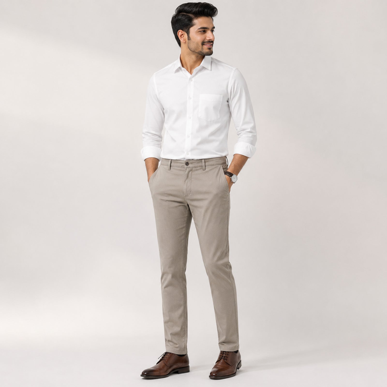 Men's Premium Beige Slim Fit Formal Trousers-1