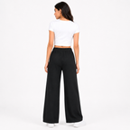 Women's Black High-Waist Wide Leg Casual Trousers-4