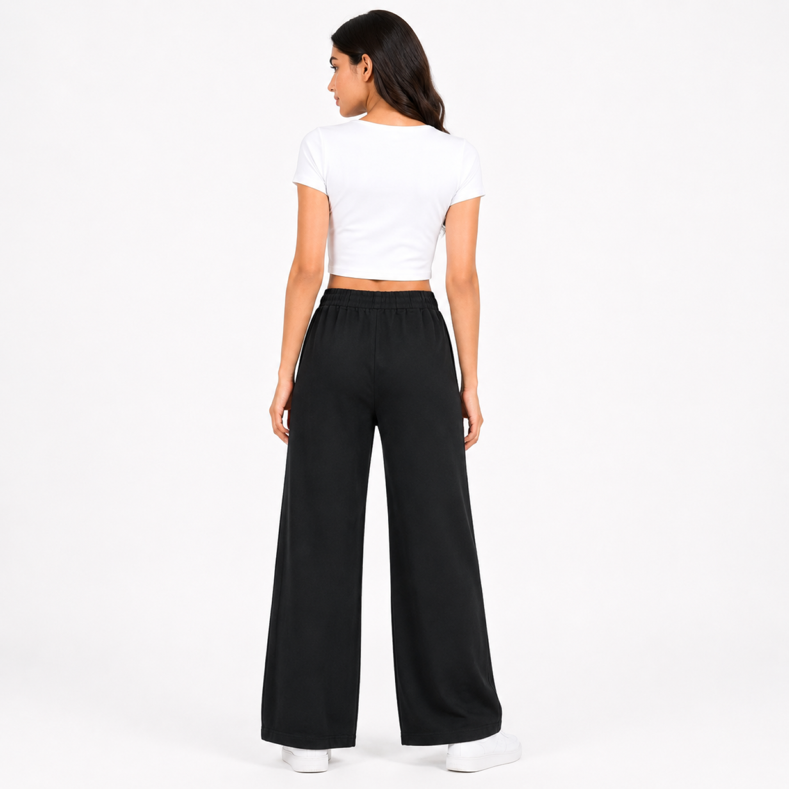 Women's Black High-Waist Wide Leg Casual Trousers-4