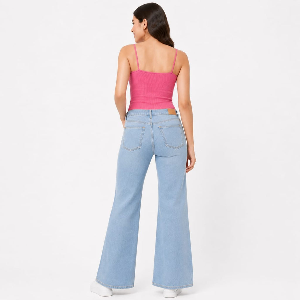 Women's Light Blue Ultra Wide Leg Jeans | High-Rise Premium Denim-4