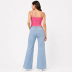 Women's Light Blue Ultra Wide Leg Jeans | High-Rise Premium Denim-4