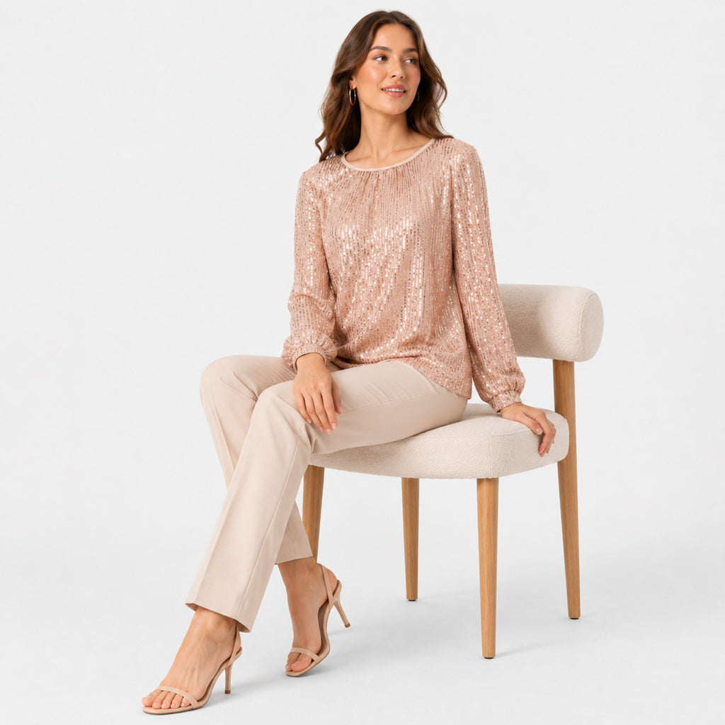 Women's Golden Sequin Embellished Full Sleeve Party Top-2