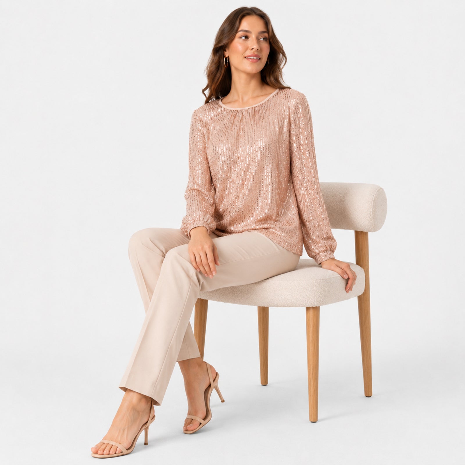 Women's Golden Sequin Embellished Full Sleeve Party Top-2