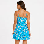 Women's Blue Floral Printed Sleeveless Spaghetti Strap Mini Dress for Casual and Vacation Wear-4