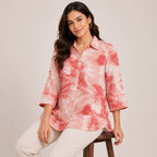 Women's Vibrant Peach Pink Tie-Dye Effect Button-Down Top-2