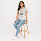 Women's White Floral Graphic Print Round Neck T-Shirt | Casual Everyday Cotton Tee-2
