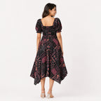 Women's Black Printed Smocked Midi Dress-3