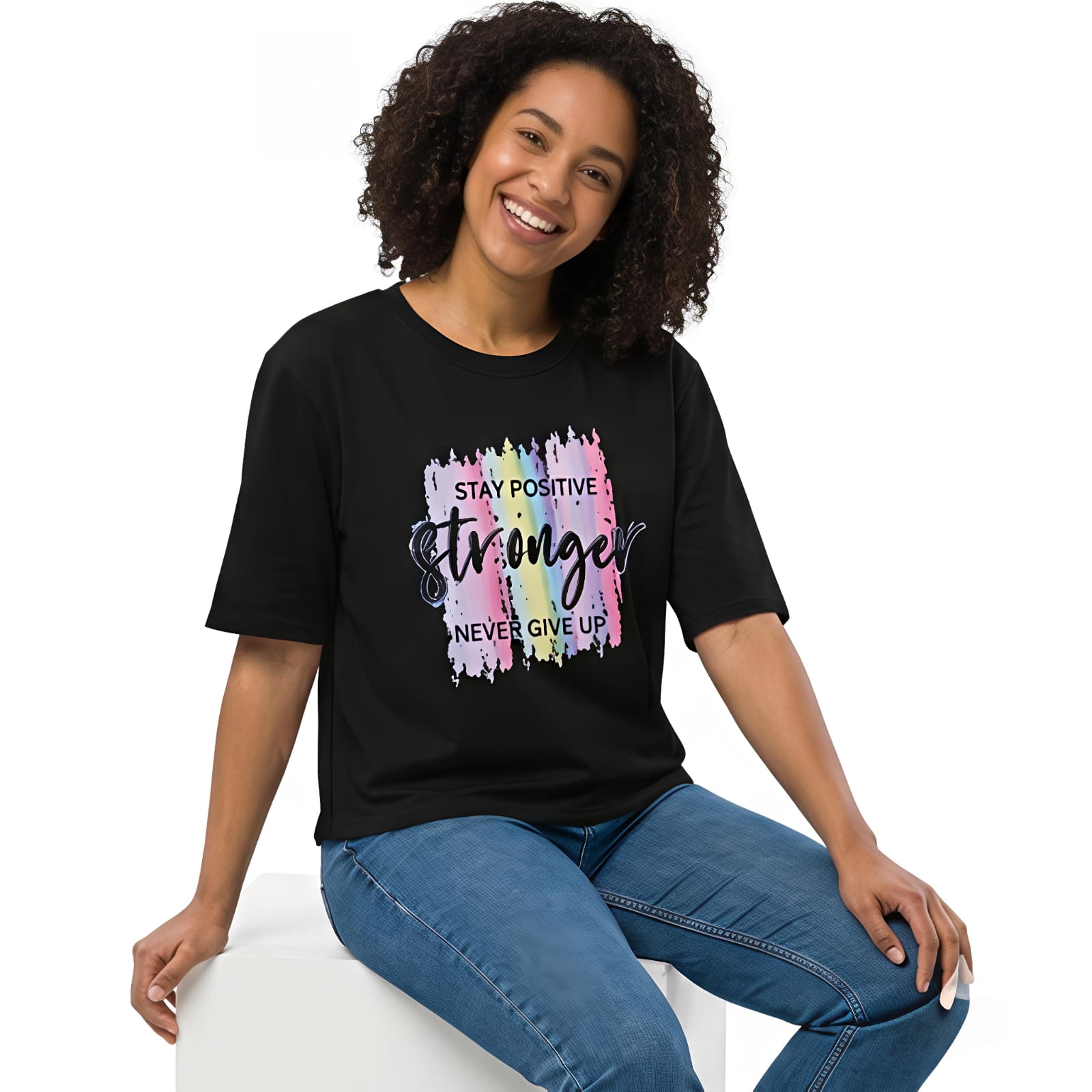 Women's “Stay Positive Stronger” Graphic T-Shirt-3