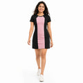 Women's Black & Pink Color Block Round Neck Bodycon Mini Dress with Short Sleeves-1