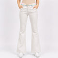 Women's Sleek Comfort-Fit Cream Bootcut Trousers with Rainbow Pastel Belt-1
