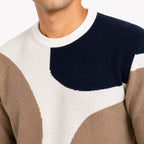 Men's Brown Abstract Colorblock Crew Neck Knit Sweater-2