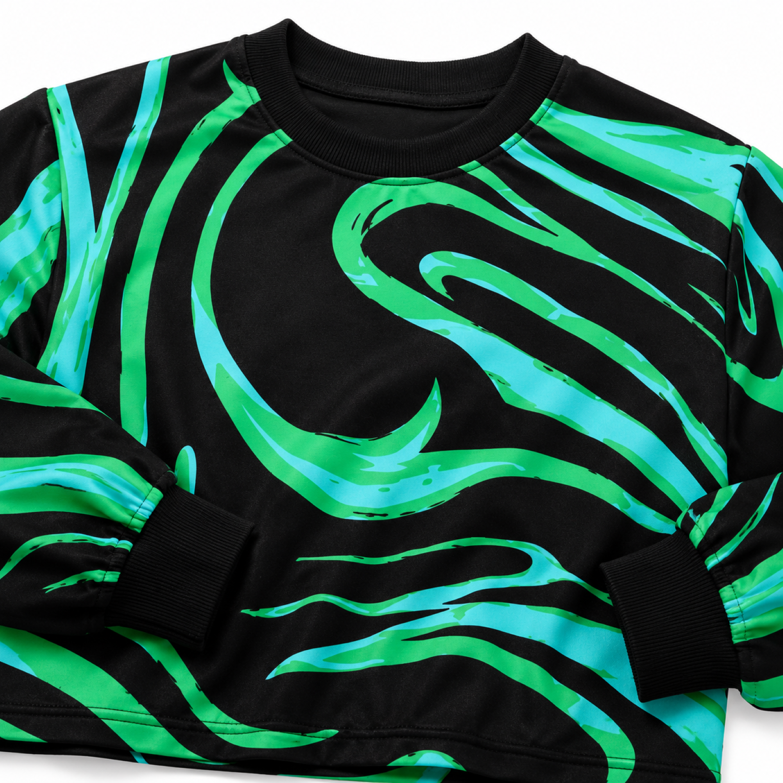 Women's Green Abstract Print Long Sleeve Crop Sweatshirt-1