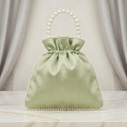 Women's Luxury Mint Pista Green Embroidered Potli Bag with Pearl Handle and Beaded Floral Clusters-2