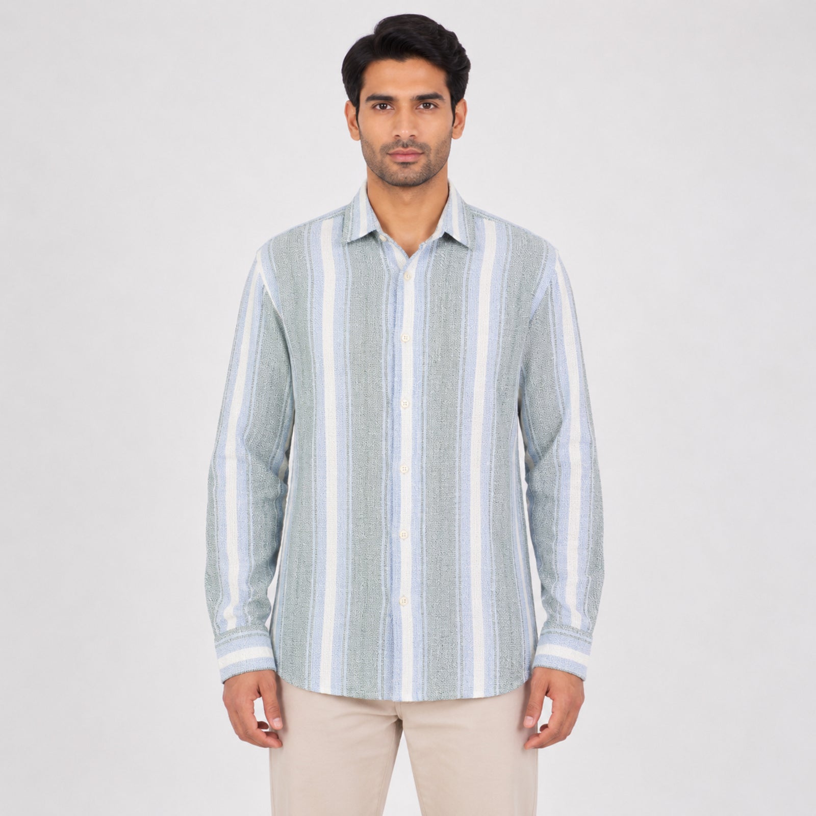 Men's Sky Blue Vertical Striped Casual Shirt-4