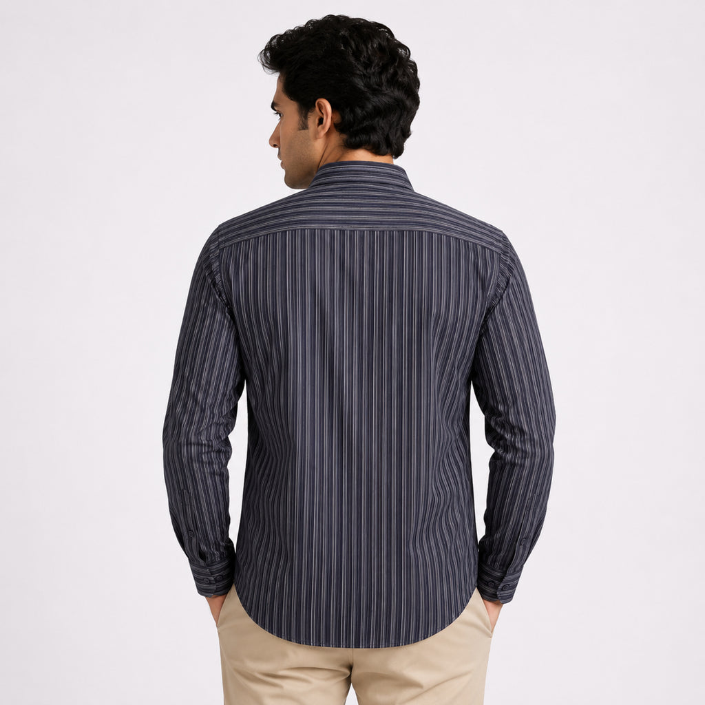 Men's Midnight Navy Vertical Stripe Premium Shirt-4