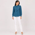 Women's Olive Green Ruffle Front Full Sleeve Shirt-1