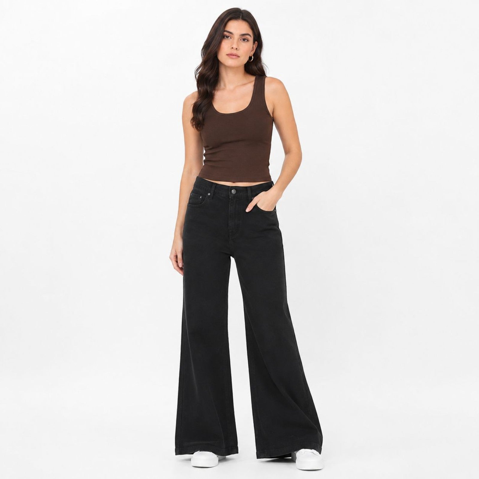 Women's Black Ultra Wide Leg Jeans | High-Rise Premium Denim-1