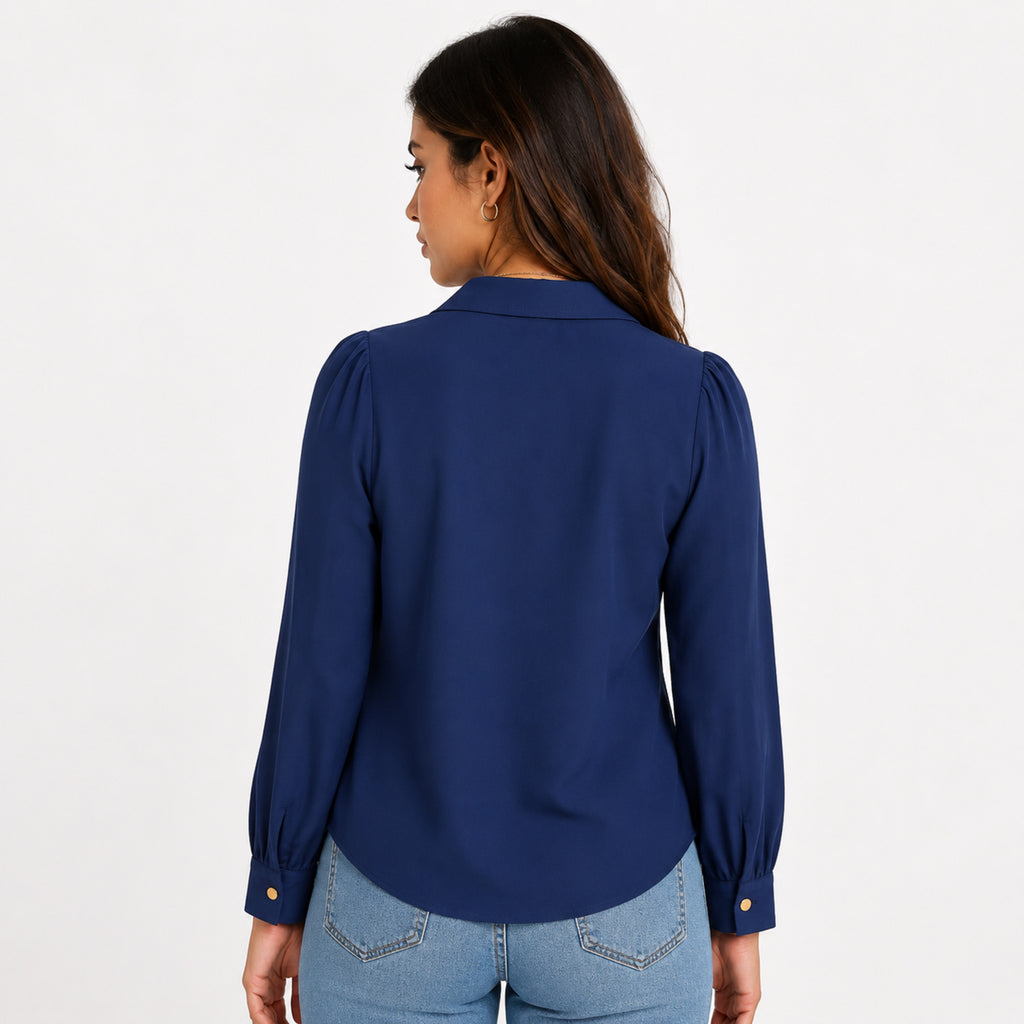 Women's Navy Blue V-Neck 3/4 Sleeve Top-2