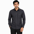 Men's Grey Textured Check Full Sleeve Shirt with Chest Pocket-1