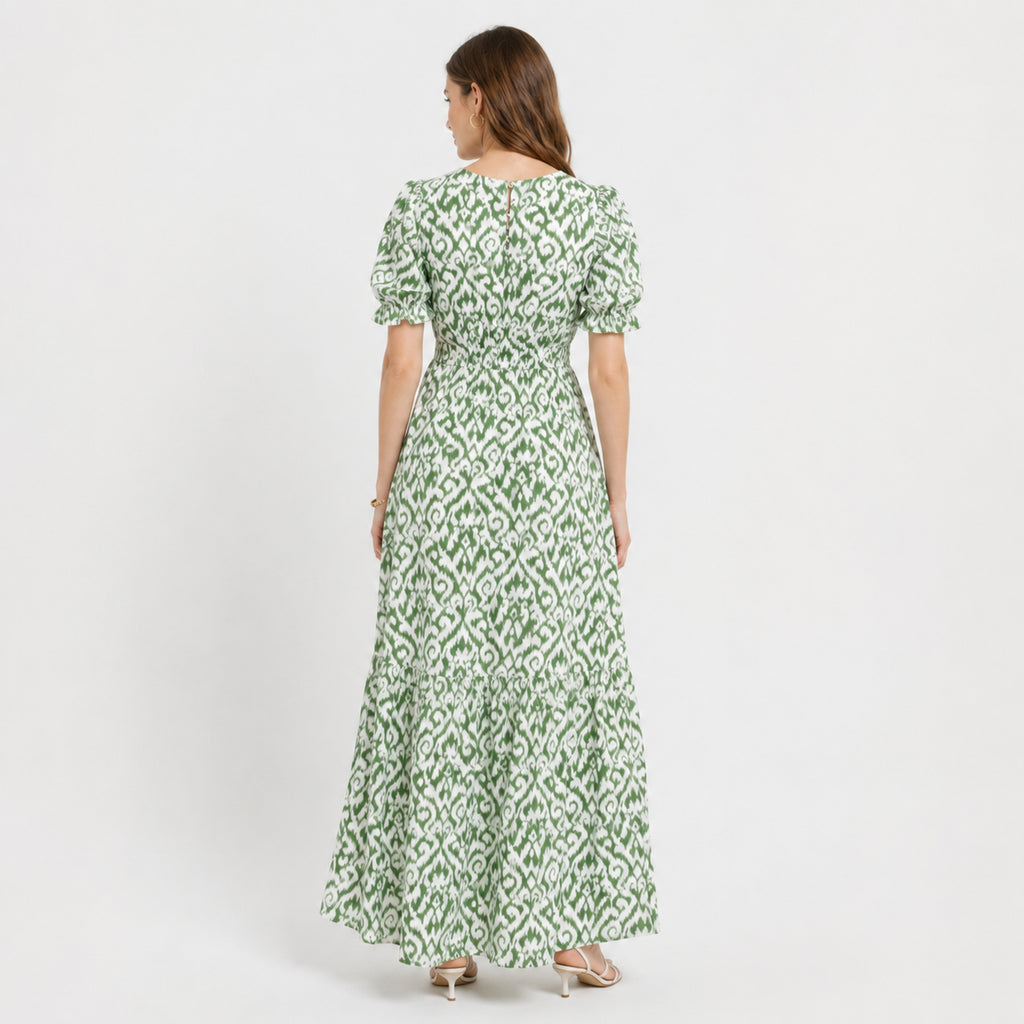 Women's Elegant Printed Fit & Flare Maxi Dress-2