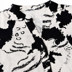 Women's Avant-Garde Alabaster Cream Abstract Graphic Print Asymmetric Tunic Shirt-1