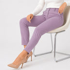 Women's Chic Light Pink Slim Fit Formal Ankle Pants-2