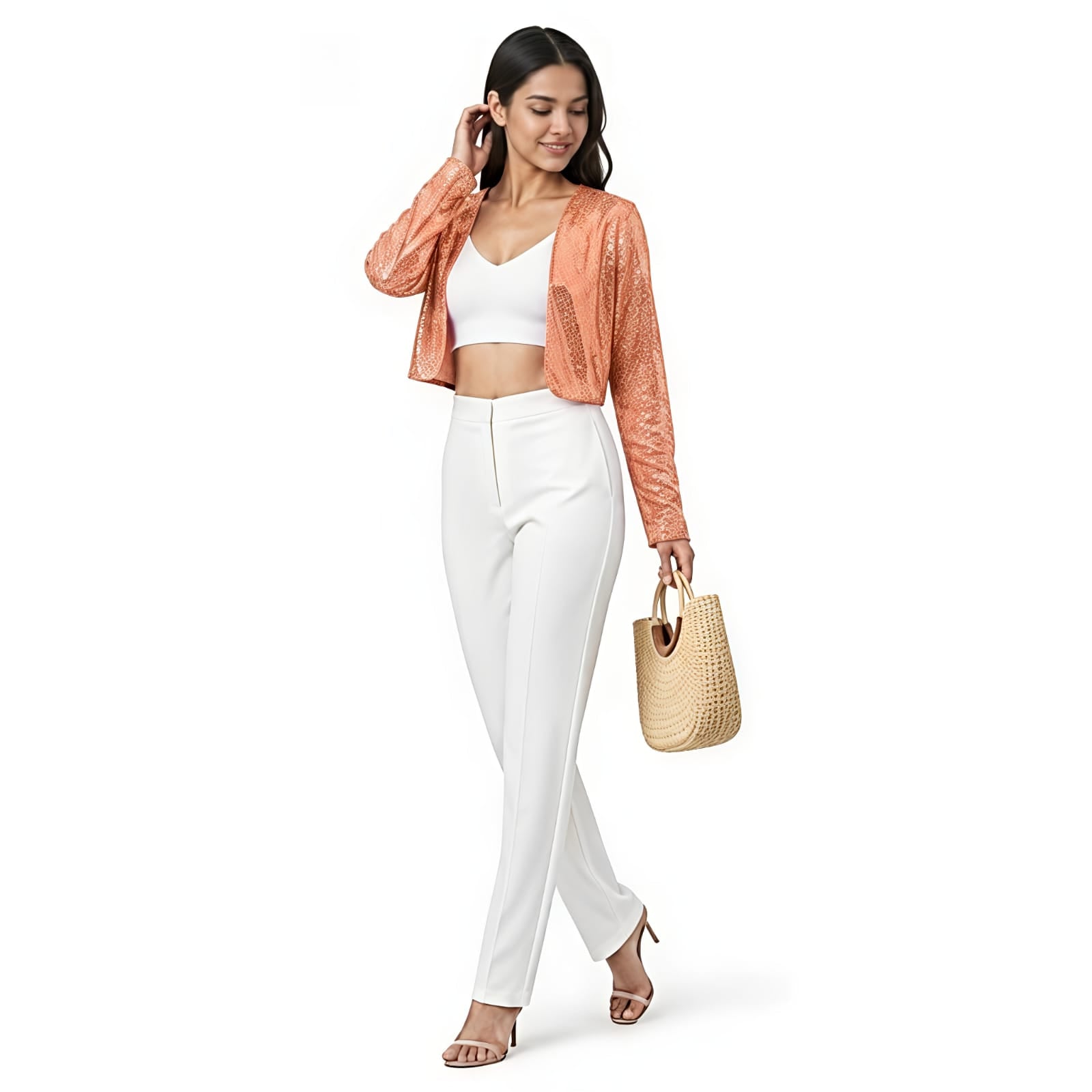 Blush Shimmer Textured Cropped Shrug-2