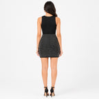 Women's Black Crystal Grid High Waist Mini Skirt | Sparkle Party Wear Skirt-4
