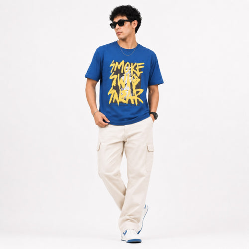 Men's Blue Graphic Oversized T-Shirt-1