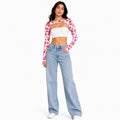 Women's Red Floral Cut-Out Crop Top-1
