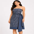 Women's Dark Grey Paisley Strapless Wrap Dress-1