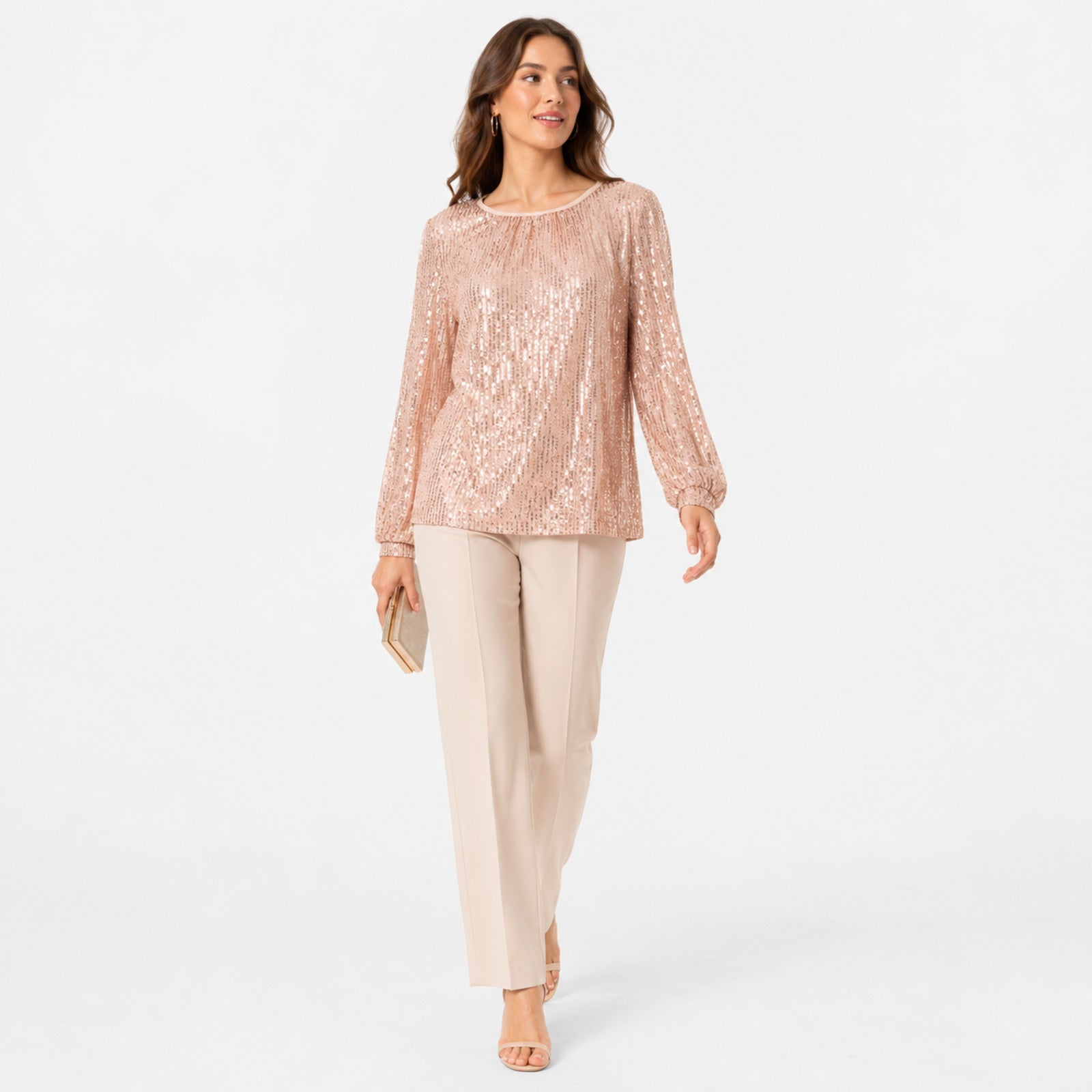 Women's Golden Sequin Embellished Full Sleeve Party Top-1