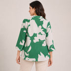 Women's Vibrant Green Bold Floral Print Button-Down Top-4