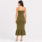 Women's Green Solid Sleeveless Mermaid Maxi Dress-2