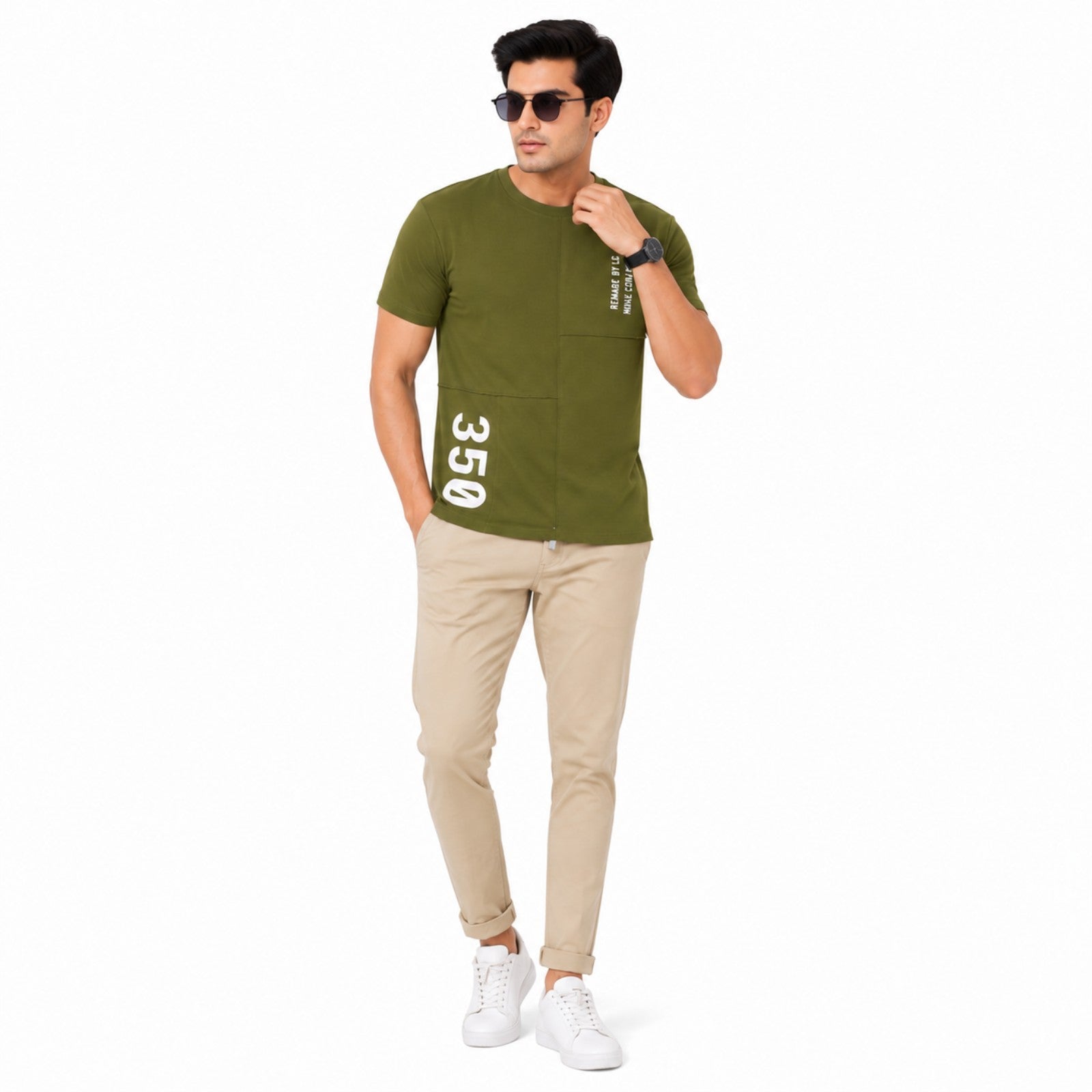 Men's Olive Green Typography Printed Slim Fit T-Shirt-1