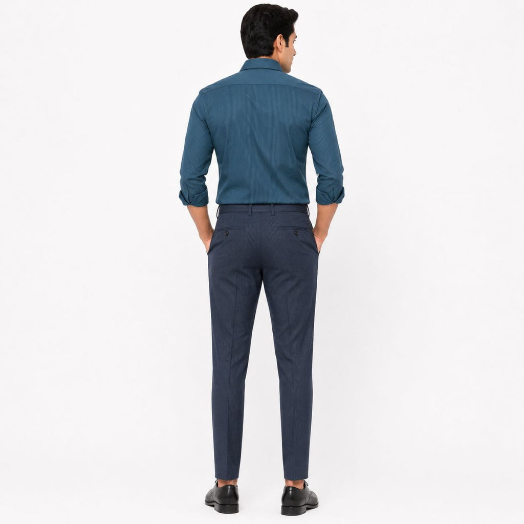 Men's Teal Micro Stripe Formal Shirt | Smart Tailored Office Wear Shirt-4