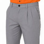 Men's Light Grey Pleated Slim Fit Trousers | Smart Casual Tailored Pants-2