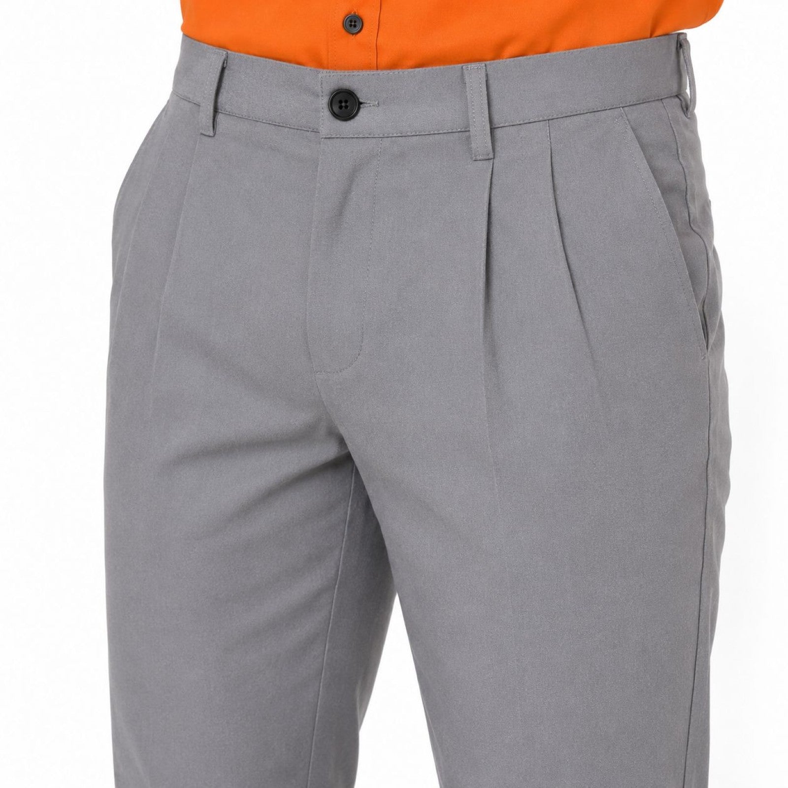 Men's Light Grey Pleated Slim Fit Trousers | Smart Casual Tailored Pants-2