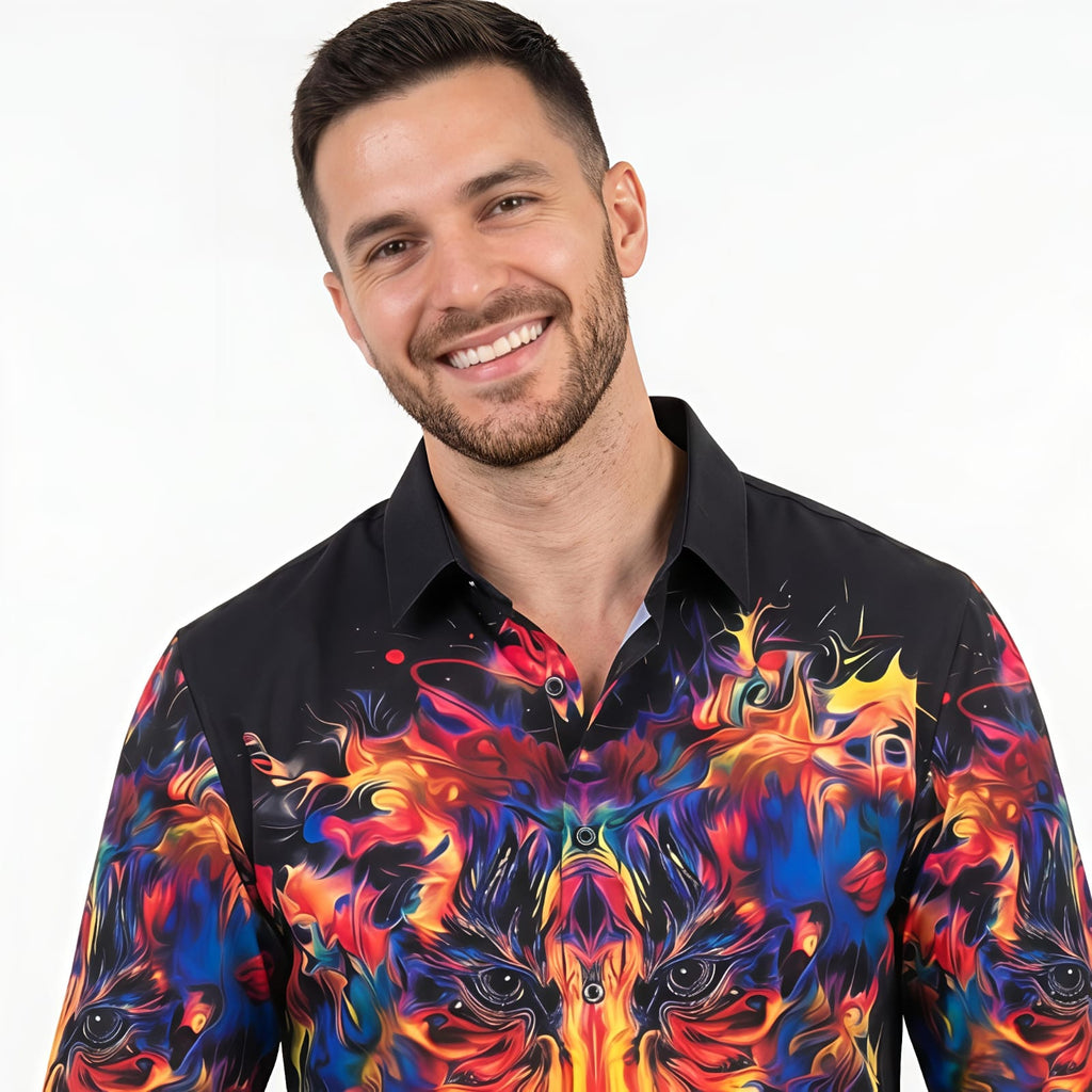 Men's Wild Flame Tiger Graphic Printed Shirt-4